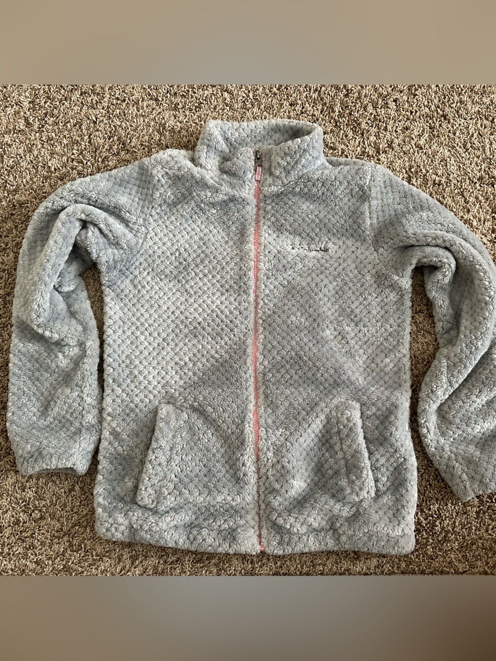 Columbia Light Gray Fleece Jacket with Pink Trim - Kids